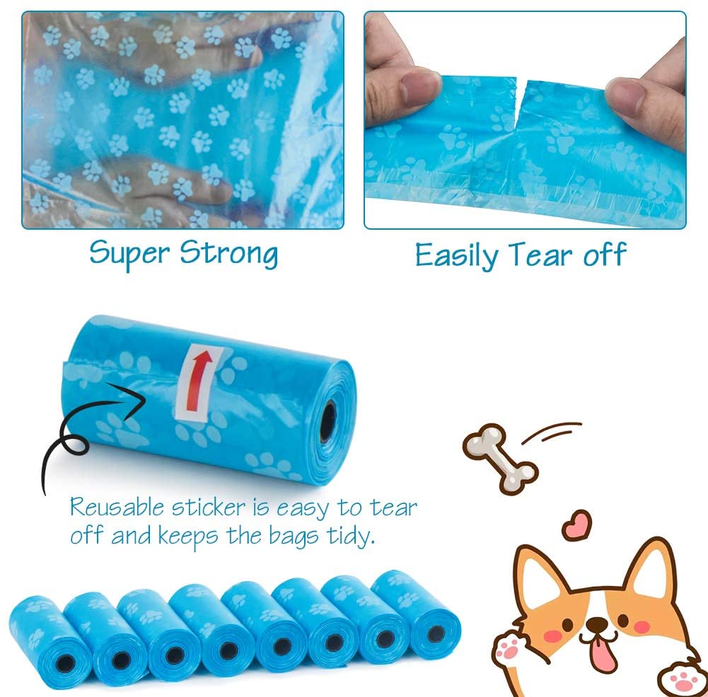 Pet Poop Bags Disposable Dog Waste Bags, Bulk Poop Bags with Leash Clip and Bone Bag Dispenser 5Roll(75Pcs) Bags with Paw Prints Vy's Authentic Shoppe