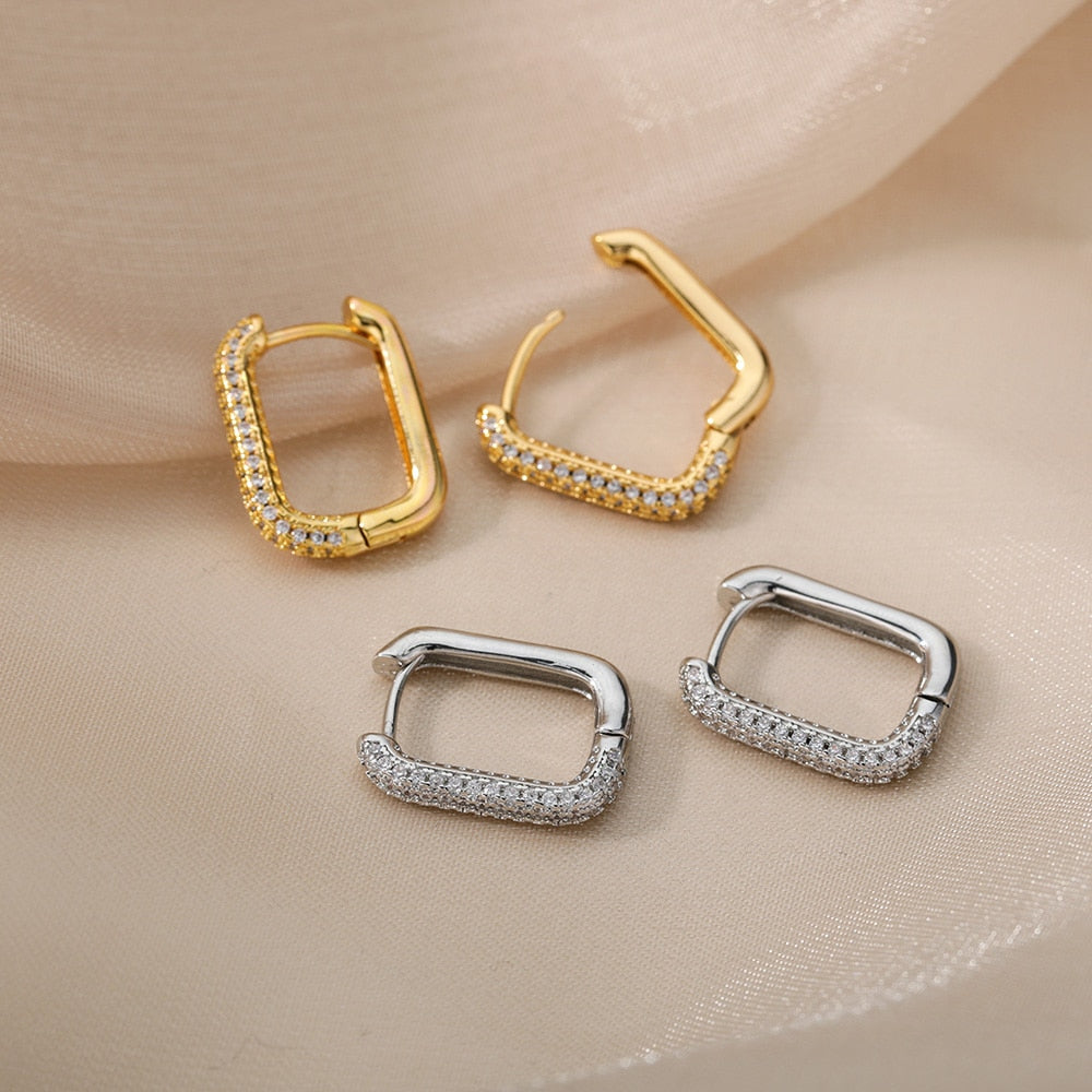 Square Circle Hoop Earrings For Women Luxury Stainless Steel Earring 2023 Trend Elegant Wedding Jewelry Couple Gift aretes mujer Vy's Authentic Shoppe
