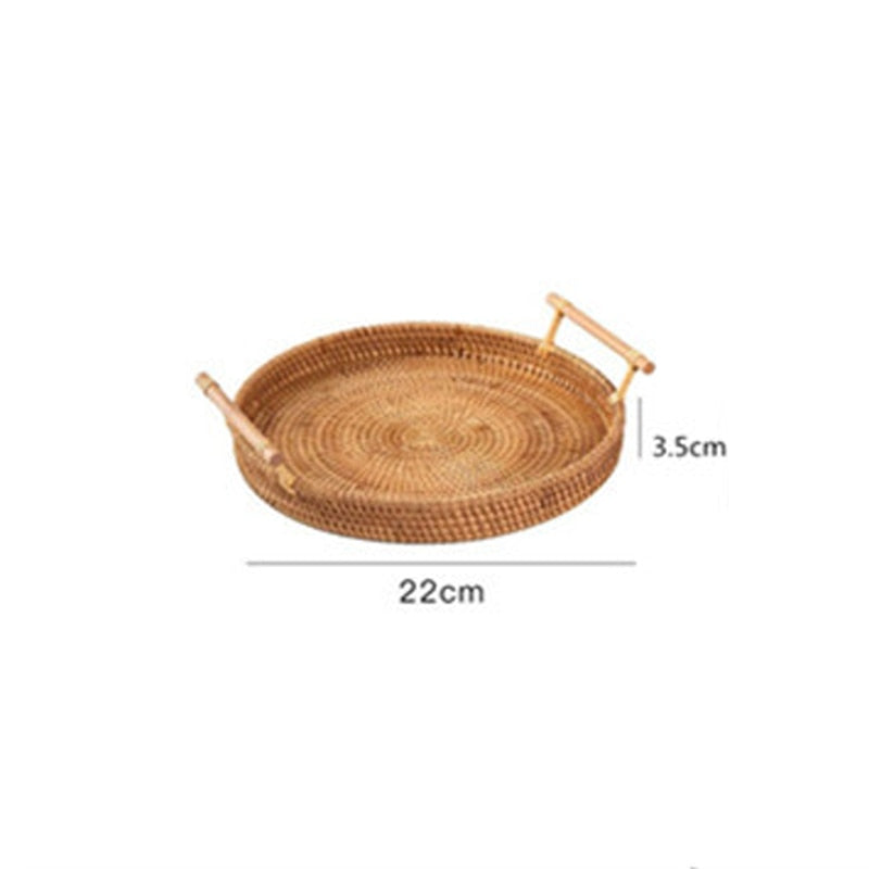 Rattan Bread Storage Basket Woven Storage Basket Fruit Cake Snacks Round Tray Picnic Basket Hand Woven Rattan Storage Tray Hot Vy's Authentic Shoppe