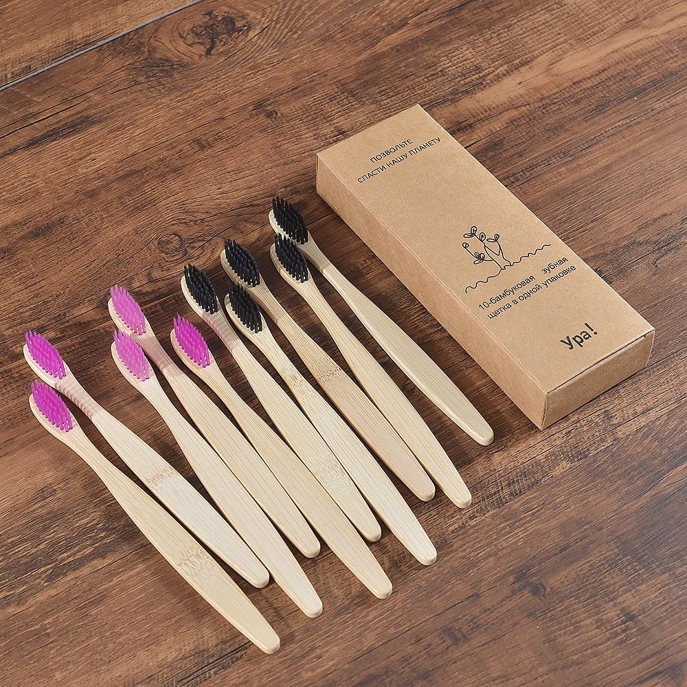 10PCS Colorful Toothbrush Natural Bamboo Tooth Brush Set Soft Bristle Charcoal Teeth Eco Bamboo Toothbrushes Dental Oral Care Vy's Authentic Shoppe