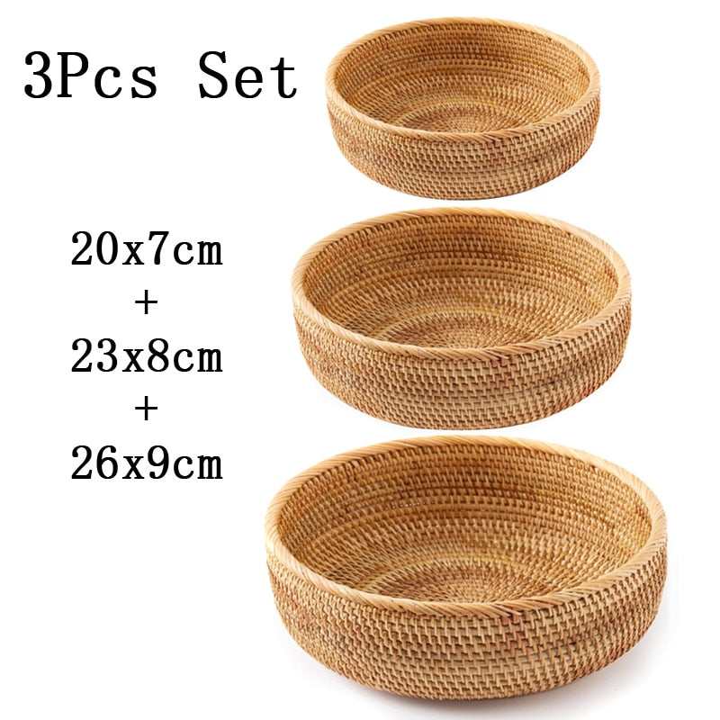 Rattan Bread Storage Basket Woven Storage Basket Fruit Cake Snacks Round Tray Picnic Basket Hand Woven Rattan Storage Tray Hot Vy's Authentic Shoppe