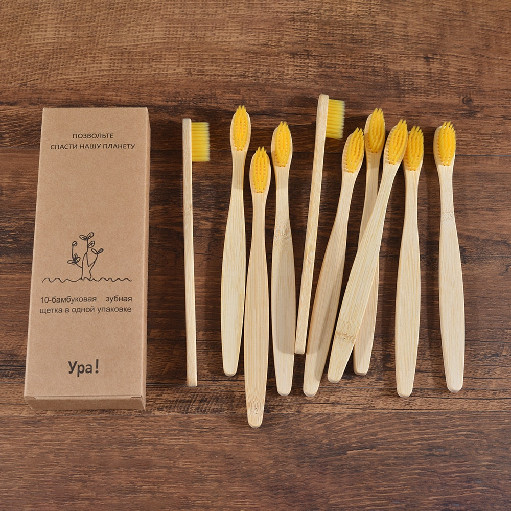 10PCS Colorful Toothbrush Natural Bamboo Tooth Brush Set Soft Bristle Charcoal Teeth Eco Bamboo Toothbrushes Dental Oral Care Vy's Authentic Shoppe
