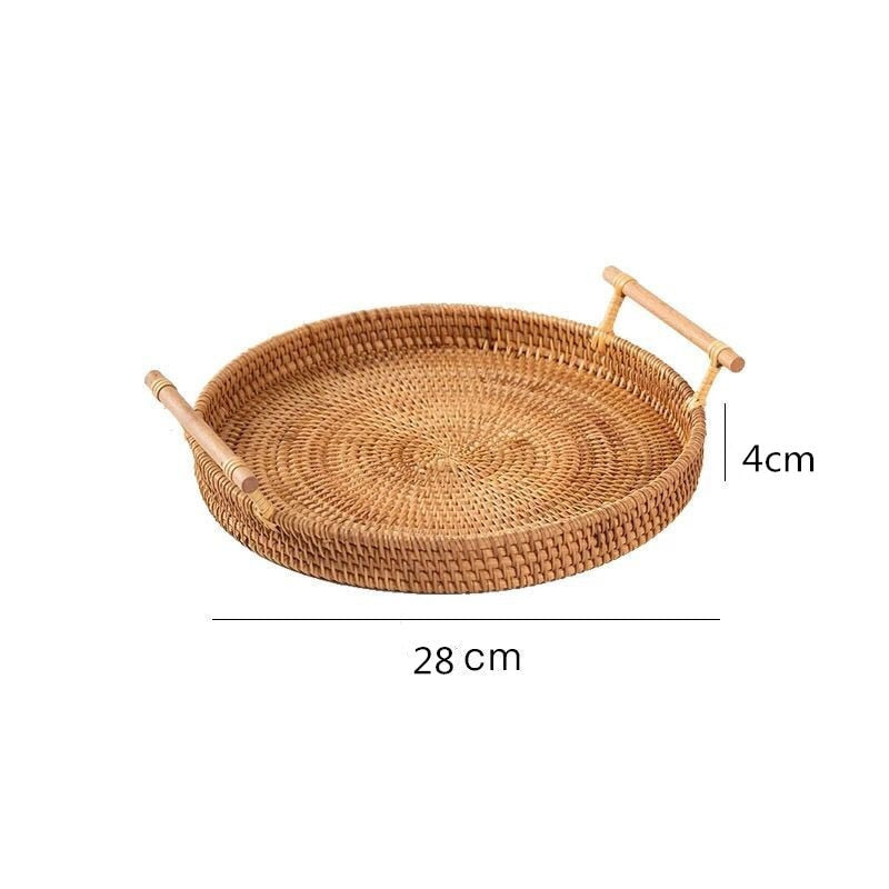 Rattan Bread Storage Basket Woven Storage Basket Fruit Cake Snacks Round Tray Picnic Basket Hand Woven Rattan Storage Tray Hot Vy's Authentic Shoppe