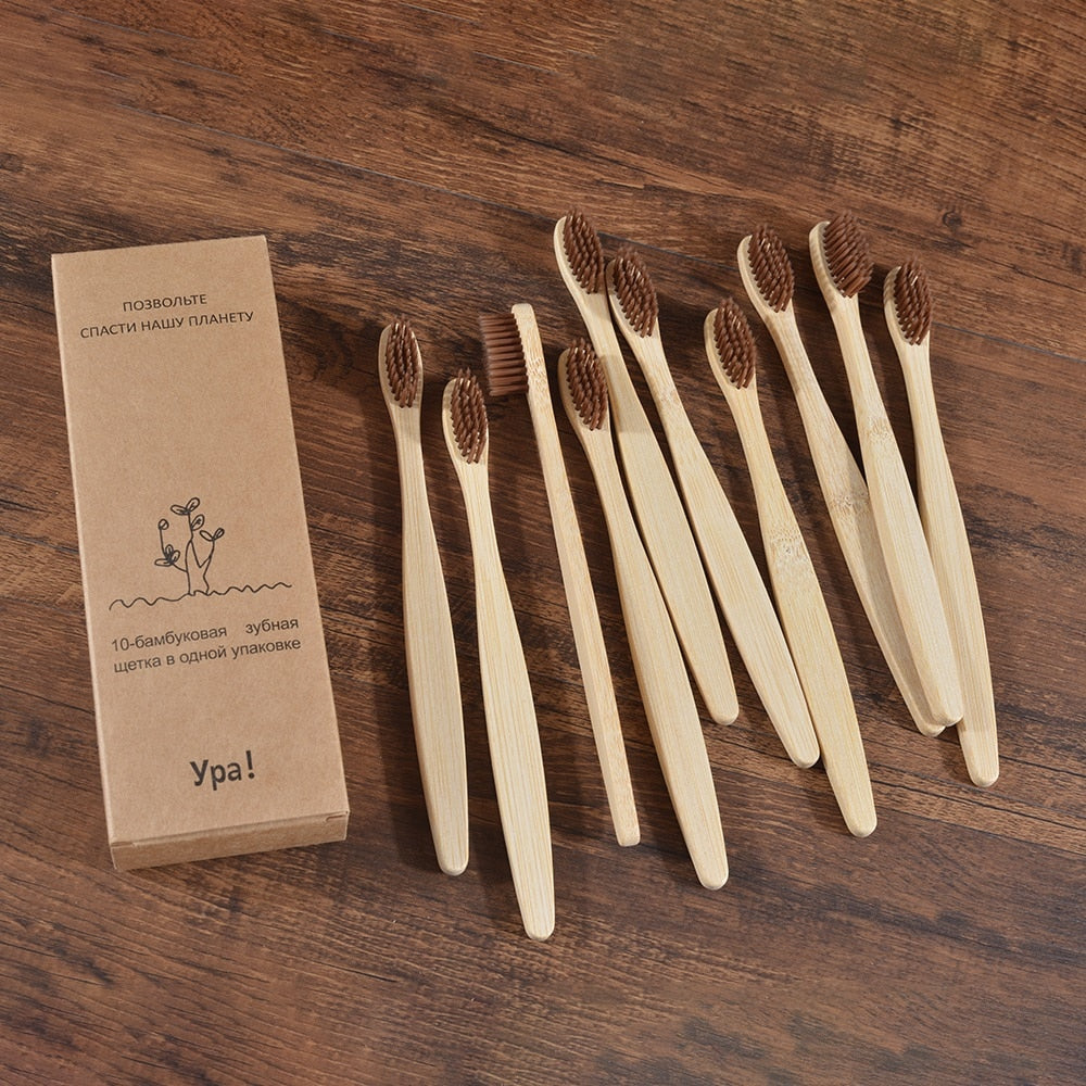 10PCS Colorful Toothbrush Natural Bamboo Tooth Brush Set Soft Bristle Charcoal Teeth Eco Bamboo Toothbrushes Dental Oral Care Vy's Authentic Shoppe