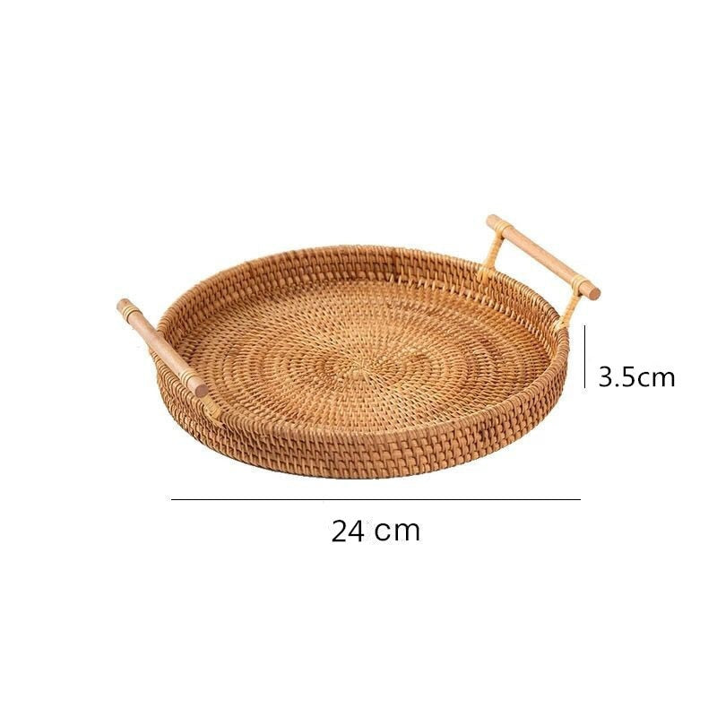 Rattan Bread Storage Basket Woven Storage Basket Fruit Cake Snacks Round Tray Picnic Basket Hand Woven Rattan Storage Tray Hot Vy's Authentic Shoppe