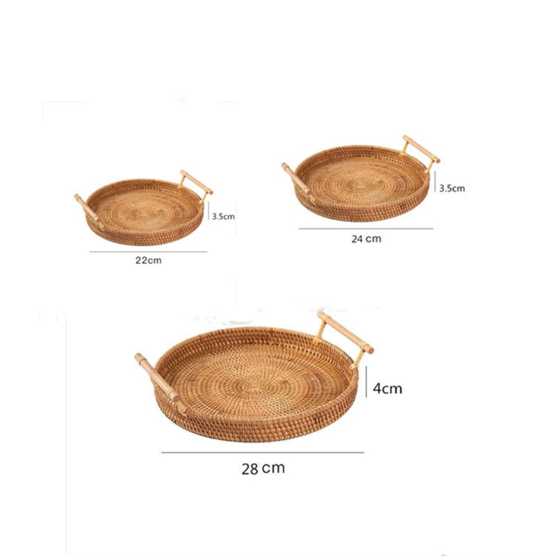 Rattan Bread Storage Basket Woven Storage Basket Fruit Cake Snacks Round Tray Picnic Basket Hand Woven Rattan Storage Tray Hot Vy's Authentic Shoppe