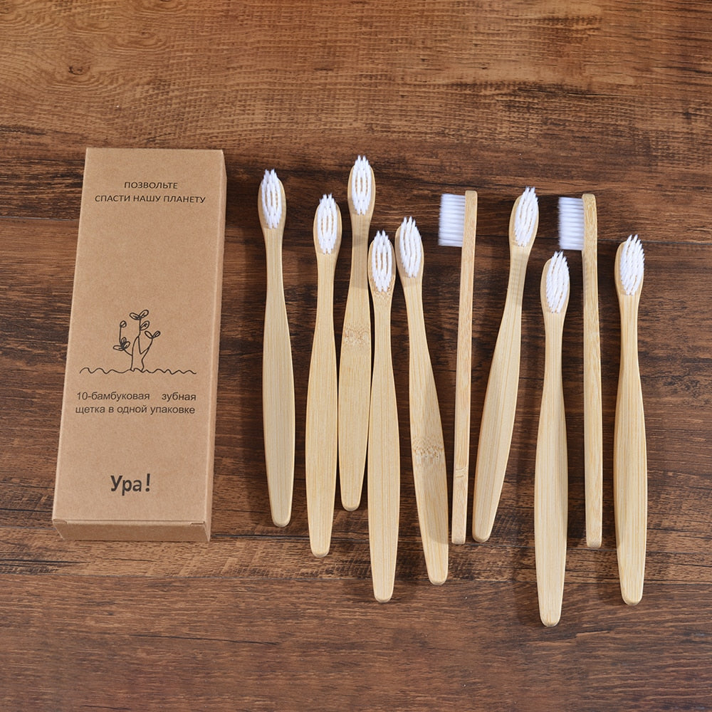 10PCS Colorful Toothbrush Natural Bamboo Tooth Brush Set Soft Bristle Charcoal Teeth Eco Bamboo Toothbrushes Dental Oral Care Vy's Authentic Shoppe