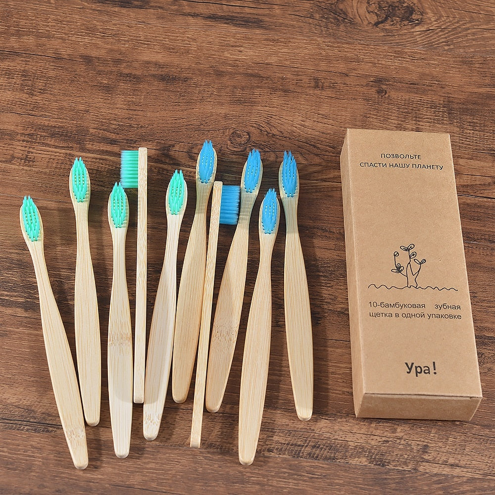 10PCS Colorful Toothbrush Natural Bamboo Tooth Brush Set Soft Bristle Charcoal Teeth Eco Bamboo Toothbrushes Dental Oral Care Vy's Authentic Shoppe