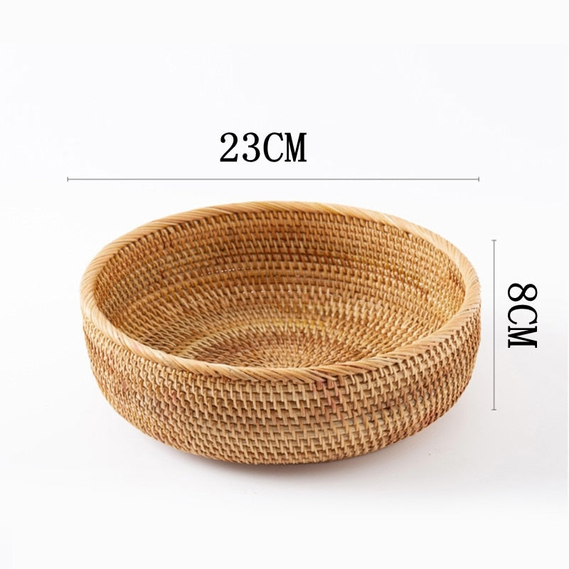 Rattan Bread Storage Basket Woven Storage Basket Fruit Cake Snacks Round Tray Picnic Basket Hand Woven Rattan Storage Tray Hot Vy's Authentic Shoppe