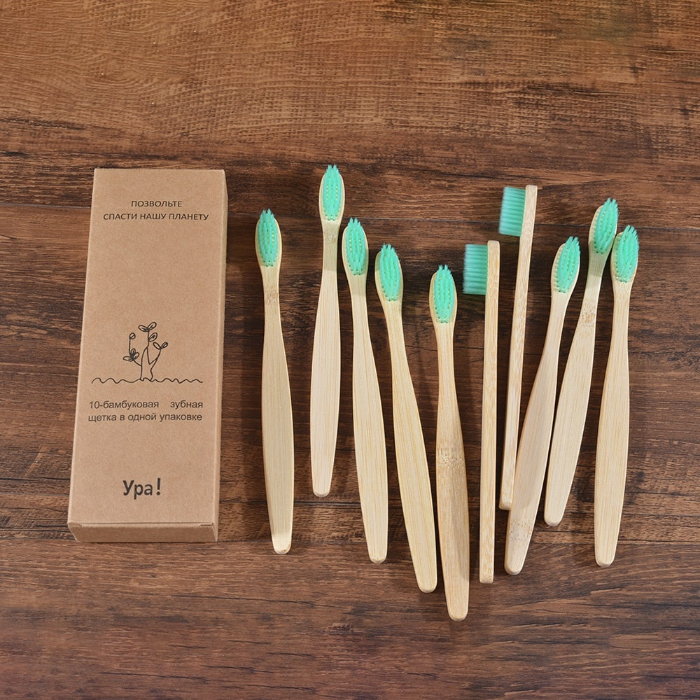 10PCS Colorful Toothbrush Natural Bamboo Tooth Brush Set Soft Bristle Charcoal Teeth Eco Bamboo Toothbrushes Dental Oral Care Vy's Authentic Shoppe