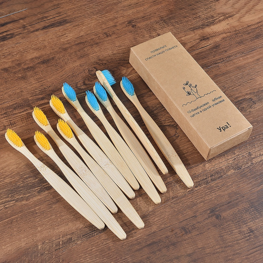 10PCS Colorful Toothbrush Natural Bamboo Tooth Brush Set Soft Bristle Charcoal Teeth Eco Bamboo Toothbrushes Dental Oral Care Vy's Authentic Shoppe