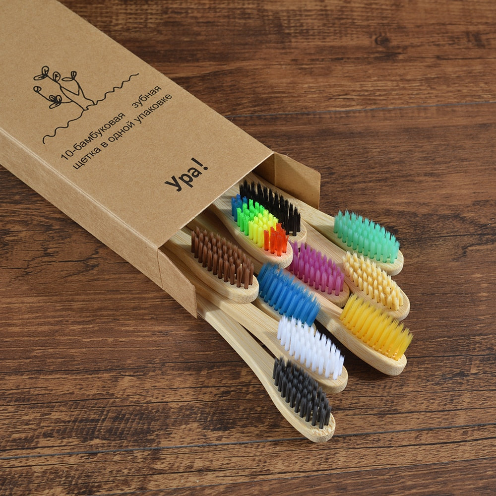 10PCS Colorful Toothbrush Natural Bamboo Tooth Brush Set Soft Bristle Charcoal Teeth Eco Bamboo Toothbrushes Dental Oral Care Vy's Authentic Shoppe