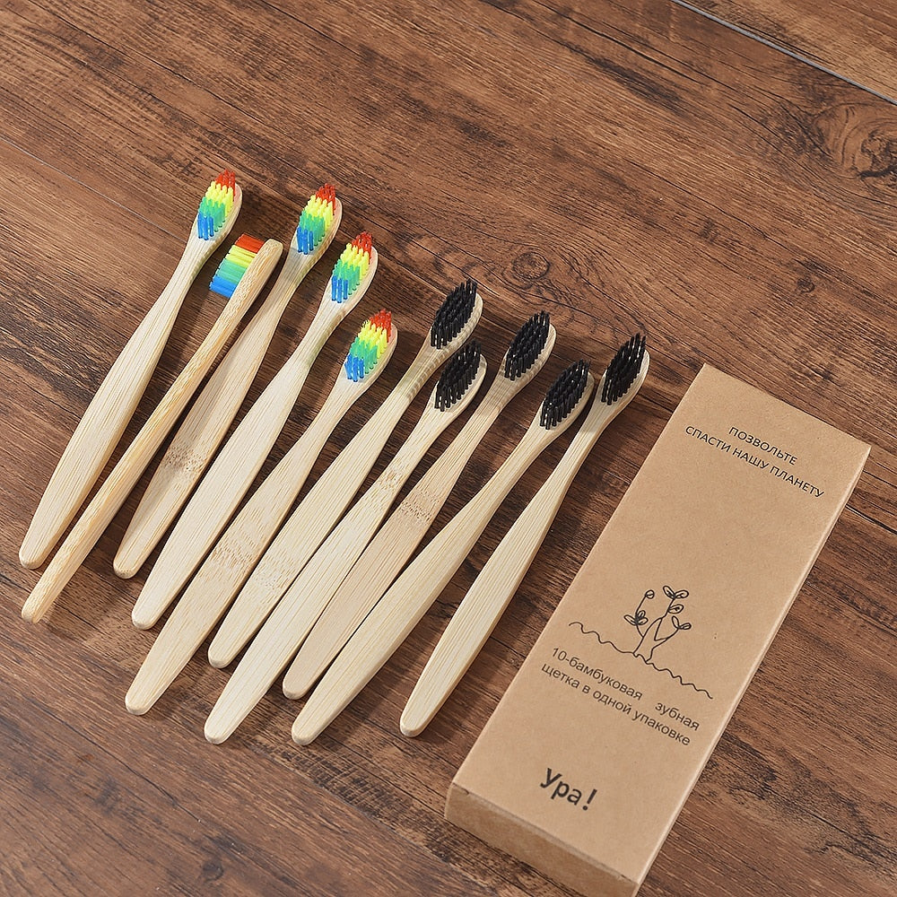 10PCS Colorful Toothbrush Natural Bamboo Tooth Brush Set Soft Bristle Charcoal Teeth Eco Bamboo Toothbrushes Dental Oral Care Vy's Authentic Shoppe