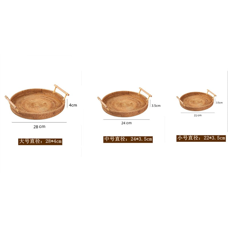 Rattan Bread Storage Basket Woven Storage Basket Fruit Cake Snacks Round Tray Picnic Basket Hand Woven Rattan Storage Tray Hot Vy's Authentic Shoppe