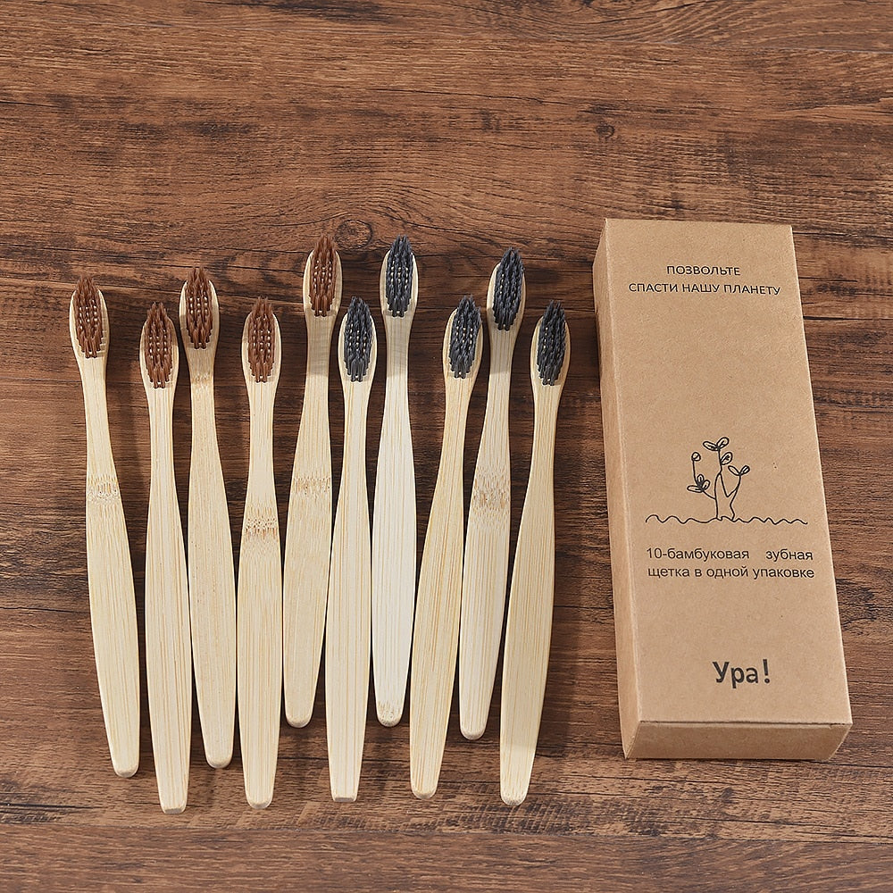10PCS Colorful Toothbrush Natural Bamboo Tooth Brush Set Soft Bristle Charcoal Teeth Eco Bamboo Toothbrushes Dental Oral Care Vy's Authentic Shoppe
