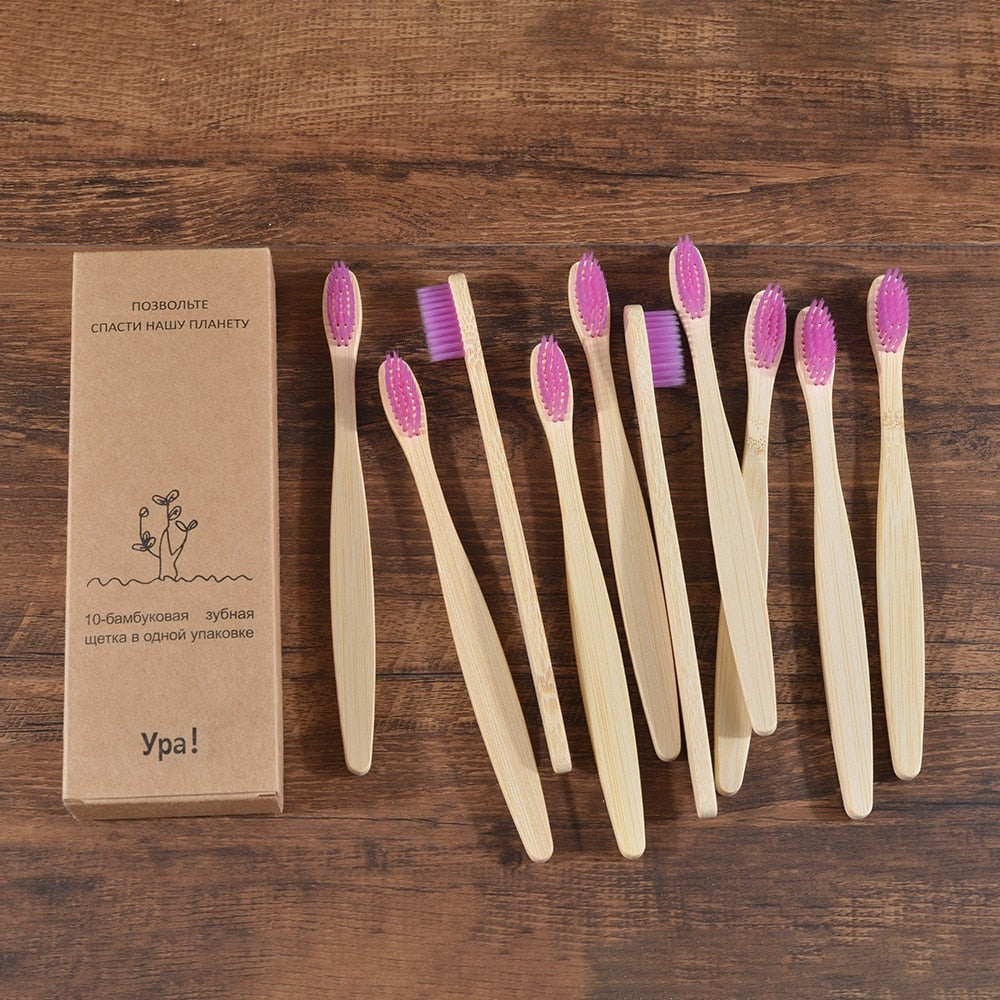 10PCS Colorful Toothbrush Natural Bamboo Tooth Brush Set Soft Bristle Charcoal Teeth Eco Bamboo Toothbrushes Dental Oral Care Vy's Authentic Shoppe