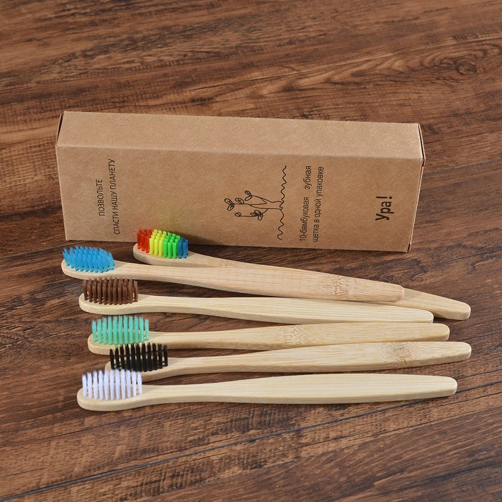 10PCS Colorful Toothbrush Natural Bamboo Tooth Brush Set Soft Bristle Charcoal Teeth Eco Bamboo Toothbrushes Dental Oral Care Vy's Authentic Shoppe