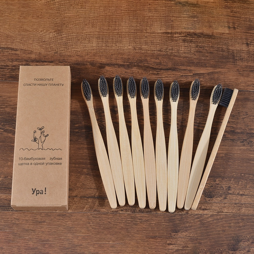 10PCS Colorful Toothbrush Natural Bamboo Tooth Brush Set Soft Bristle Charcoal Teeth Eco Bamboo Toothbrushes Dental Oral Care Vy's Authentic Shoppe