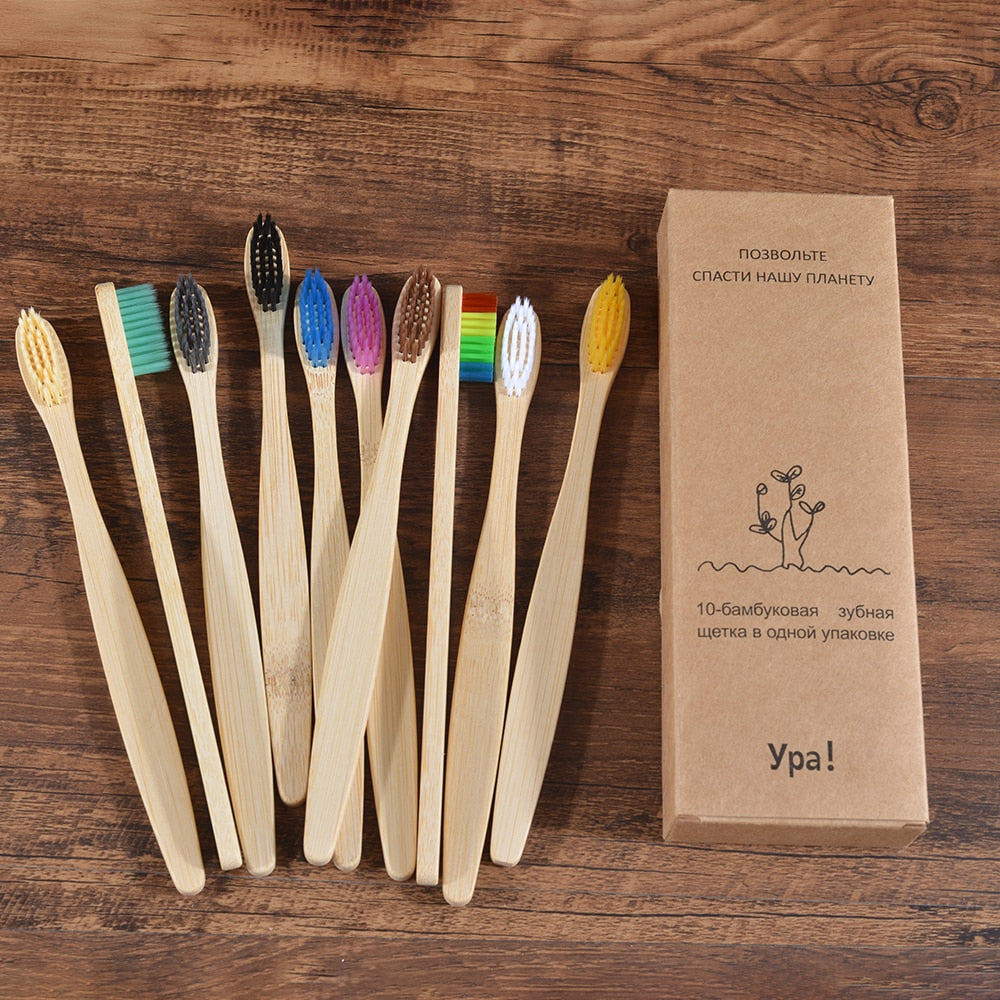 10PCS Colorful Toothbrush Natural Bamboo Tooth Brush Set Soft Bristle Charcoal Teeth Eco Bamboo Toothbrushes Dental Oral Care Vy's Authentic Shoppe