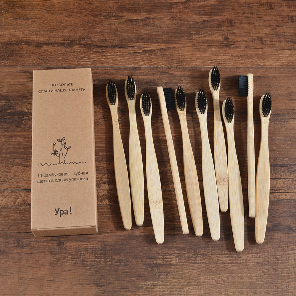 10PCS Colorful Toothbrush Natural Bamboo Tooth Brush Set Soft Bristle Charcoal Teeth Eco Bamboo Toothbrushes Dental Oral Care Vy's Authentic Shoppe