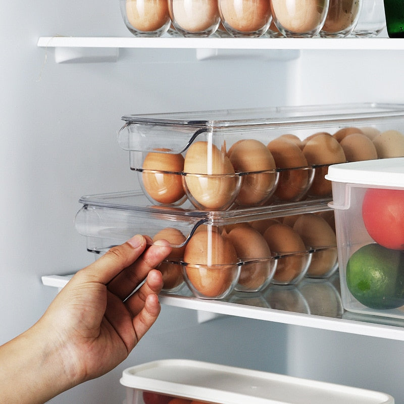 Transparent Egg Storage Box Egg Tray Containers Kitchen Refrigerator Organizer Eggs Dispenser Fresh Preservation 12/14/21 Grids Vy's Authentic Shoppe