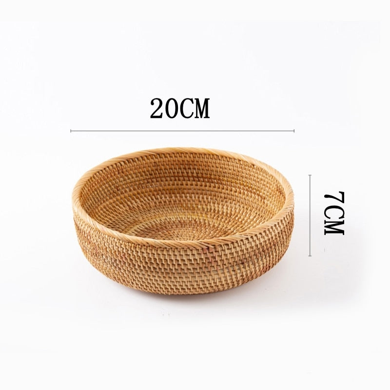 Rattan Bread Storage Basket Woven Storage Basket Fruit Cake Snacks Round Tray Picnic Basket Hand Woven Rattan Storage Tray Hot Vy's Authentic Shoppe