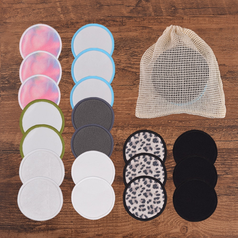 20Piece/Pack Makeup Remover Pads Washable Rounds Cleaning Cotton Reusable Facial Make Up Removal Pads Tool Matching Mesh Bag Vy's Authentic Shoppe