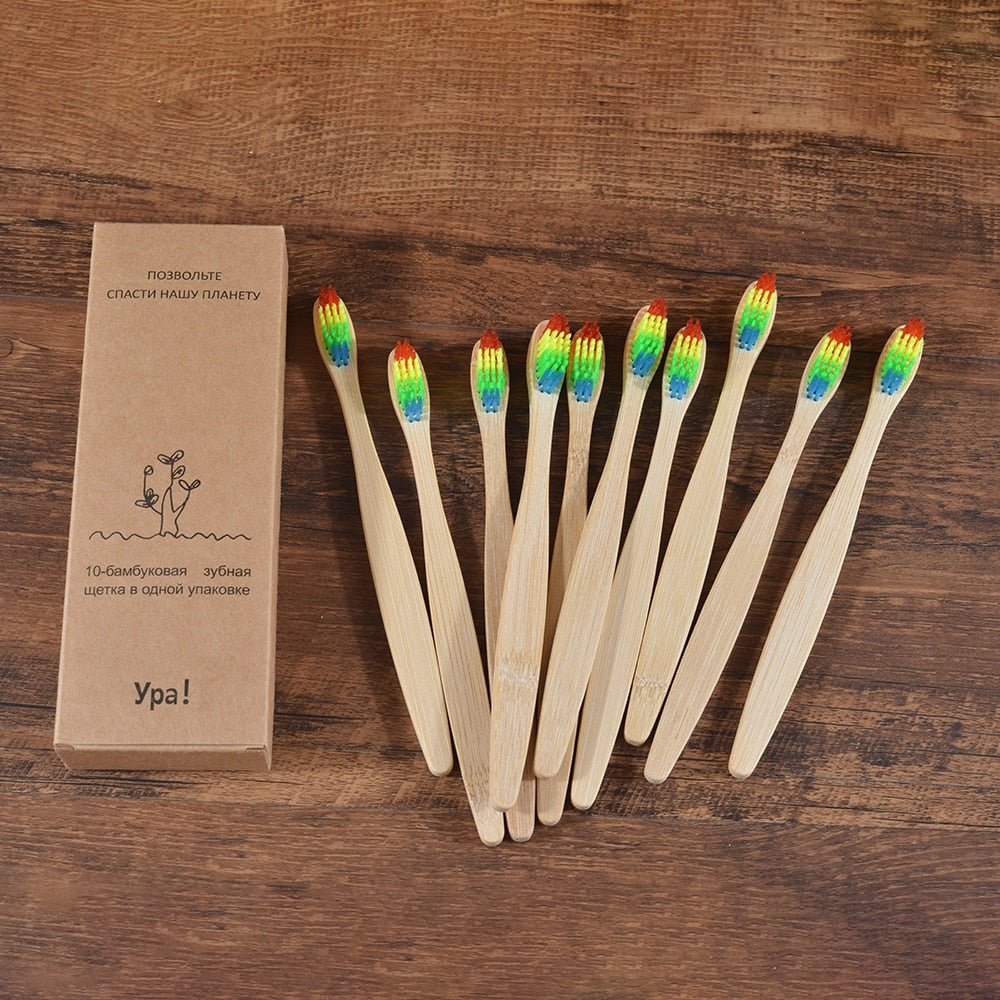 10PCS Colorful Toothbrush Natural Bamboo Tooth Brush Set Soft Bristle Charcoal Teeth Eco Bamboo Toothbrushes Dental Oral Care Vy's Authentic Shoppe
