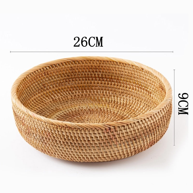Rattan Bread Storage Basket Woven Storage Basket Fruit Cake Snacks Round Tray Picnic Basket Hand Woven Rattan Storage Tray Hot Vy's Authentic Shoppe