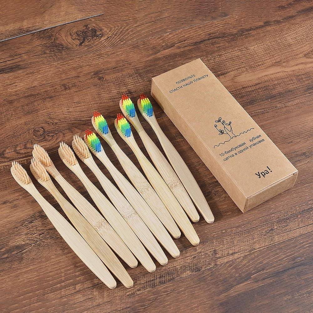 10PCS Colorful Toothbrush Natural Bamboo Tooth Brush Set Soft Bristle Charcoal Teeth Eco Bamboo Toothbrushes Dental Oral Care Vy's Authentic Shoppe