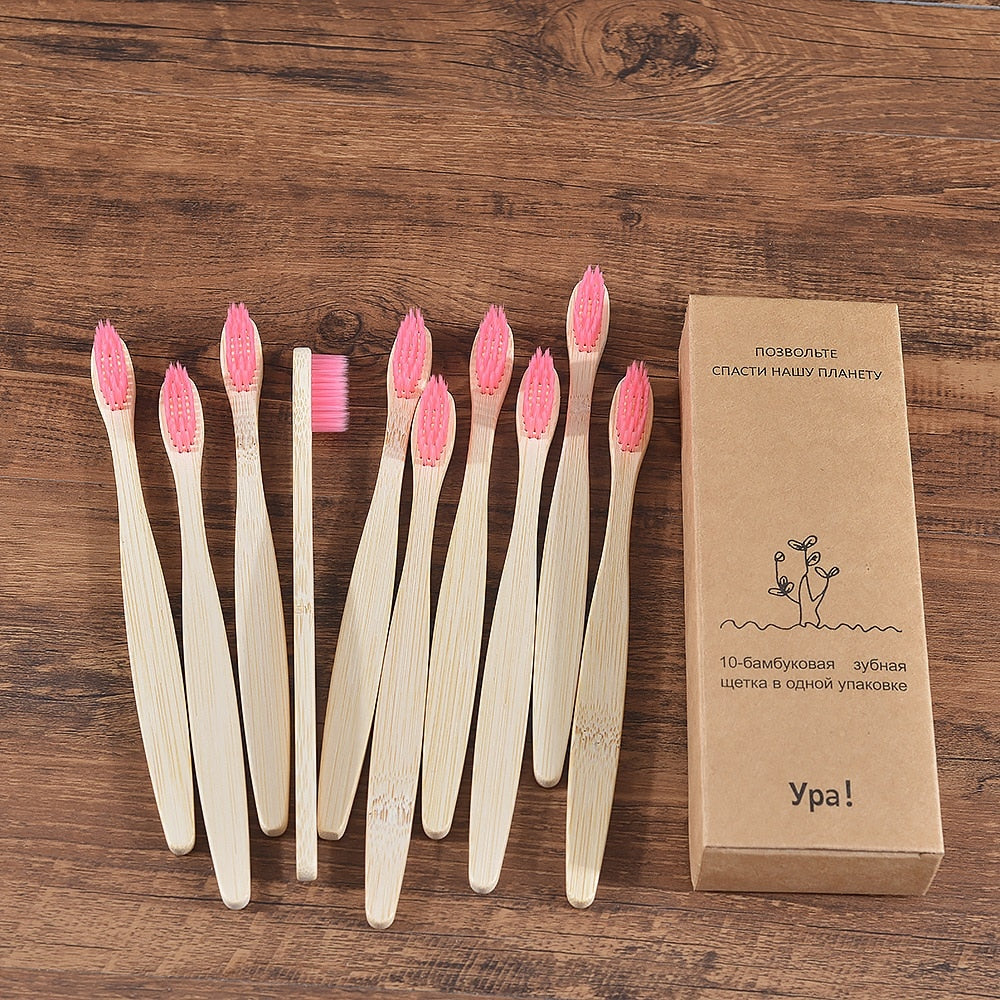 10PCS Colorful Toothbrush Natural Bamboo Tooth Brush Set Soft Bristle Charcoal Teeth Eco Bamboo Toothbrushes Dental Oral Care Vy's Authentic Shoppe