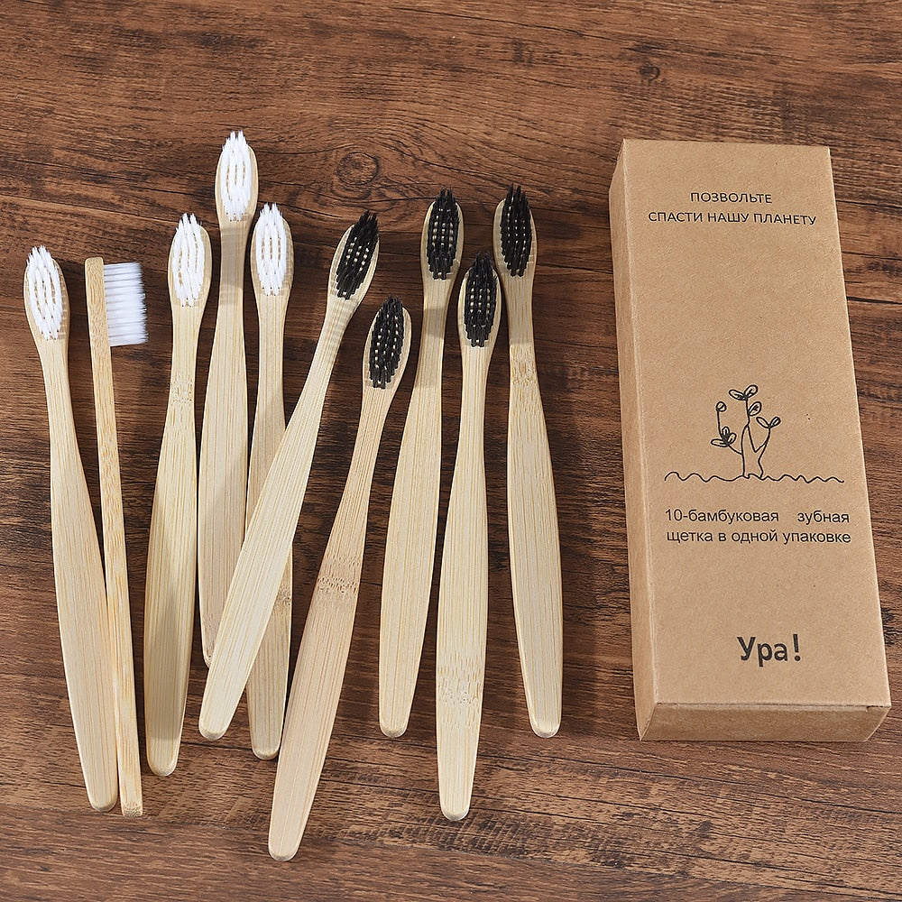 10PCS Colorful Toothbrush Natural Bamboo Tooth Brush Set Soft Bristle Charcoal Teeth Eco Bamboo Toothbrushes Dental Oral Care Vy's Authentic Shoppe