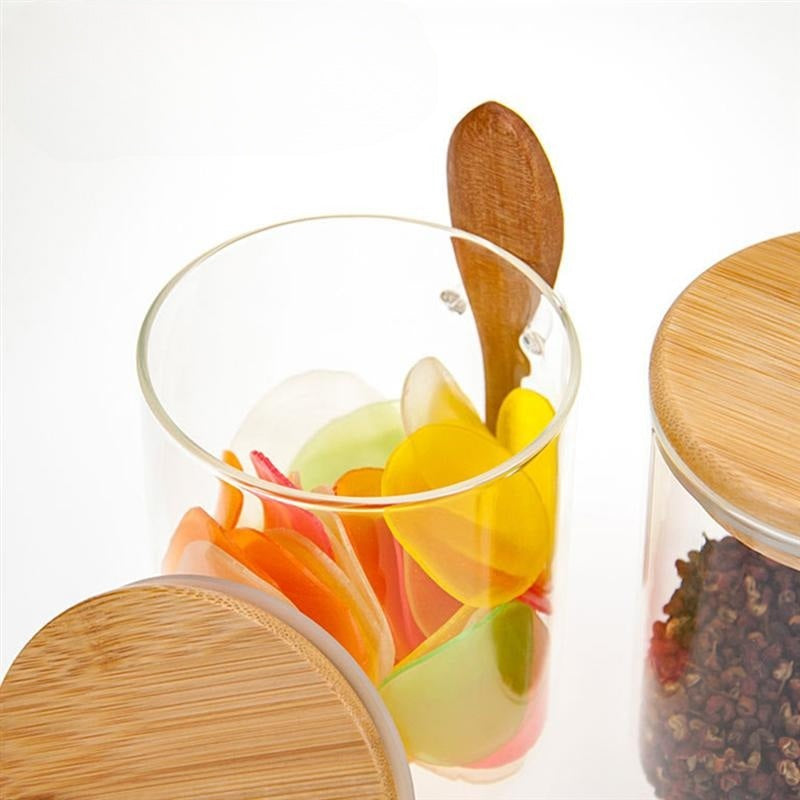 Kitchen Glass Jar With Bamboo Lid Sealing Storage Jar Food Storage Sealing Jar With Spoon Vy's Authentic Shoppe