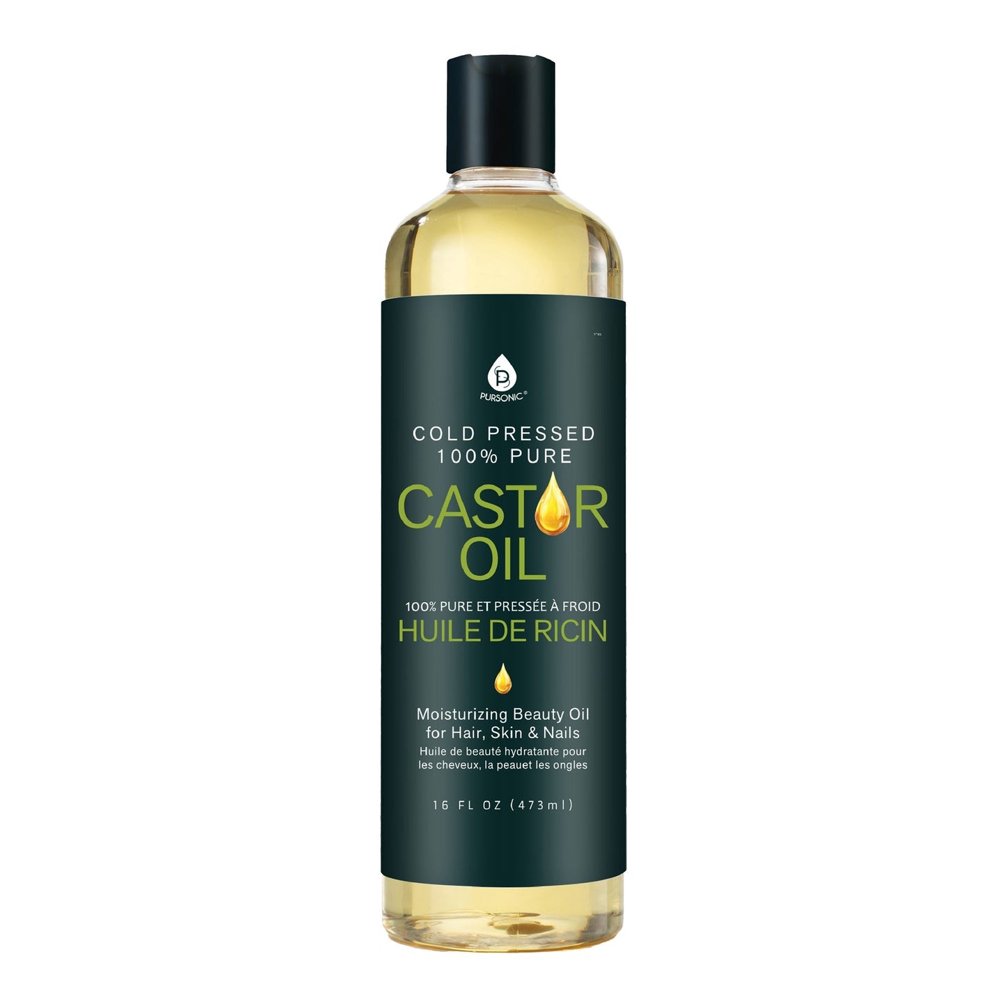100% Pure Cold Pressed Castor Oil 16 Oz DC-PURSONIC