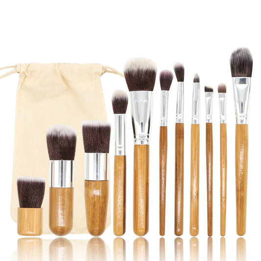 11PCS  Professional Cosmetics Bamboo Makeup Brushes Kit with Travel Bag for Powder Blusher Eye Shadow Eyeliner Foundation Blend Vy's Authentic Shoppe