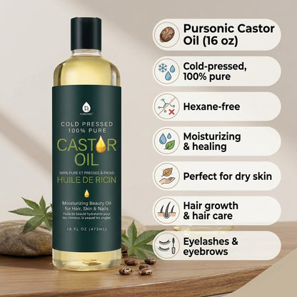 100% Pure Cold Pressed Castor Oil 16 Oz DC-PURSONIC
