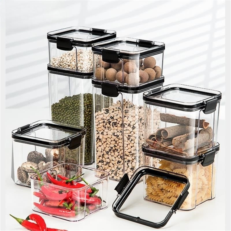 WBBOOMING 4 Different Capacity Plastic Sealed Cans Kitchen Storage Box Transparent Food Canister Keep Fresh New Clear Container Vy's Authentic Shoppe