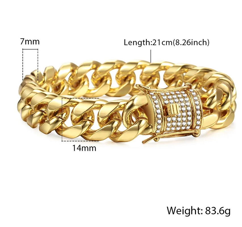Miami Curb Cuban Chain Bracelet For Men Gold Vy's Authentic Shoppe