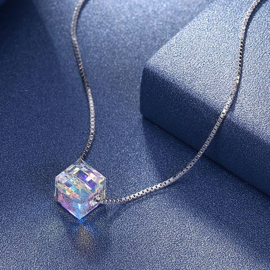 Crystals Aurora Borealis Cube Necklace Vy's Authentic Shoppe